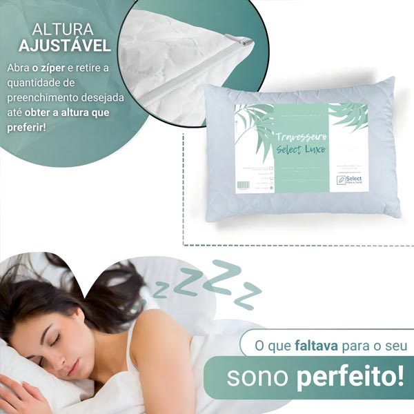 Kit 2 Travesseiros Select Luxo Fibra 70x50cm Antial�rgico Z�per Branco