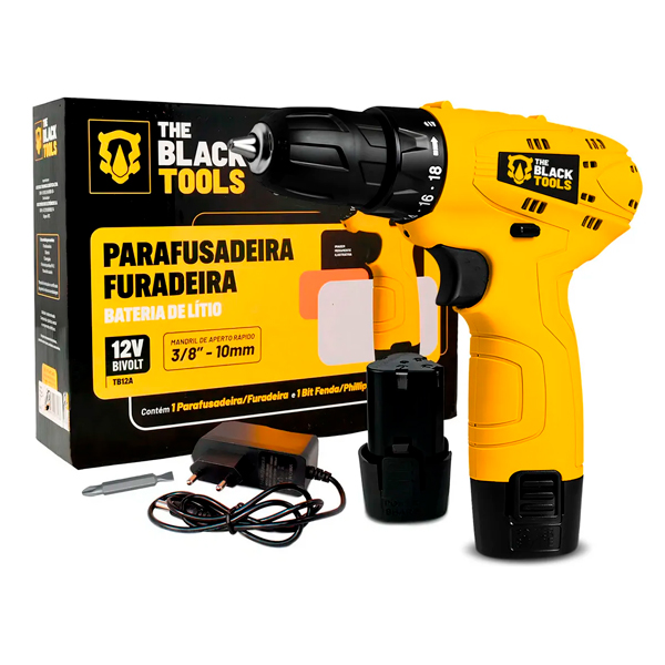 Parafusadeira Furadeira The Black Tools TB12A 3/8 a Bateria Cor Amarelo Frequ�ncia 60Hz